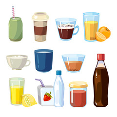Non-alcoholic beverages vector set in cartoon style. Beverage of set drink and illustration non-alcoholic freshness beverage collection