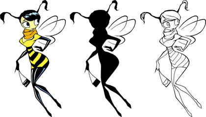 Hand drawn cartoon character illustration of an elegant beautiful wasp lady holding fashionable bag in her hands