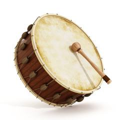 Ramadan drum and drumstick. 3D illustration - obrazy, fototapety, plakaty
