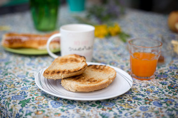 cafe glasses cortado , kitchen the table the freshly squeezed orange orange juice on in