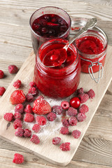 Various jams and berries