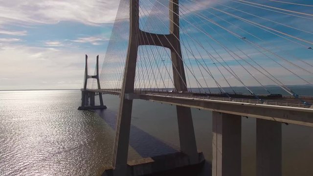 Beautiful modern bridge over the river aerial view