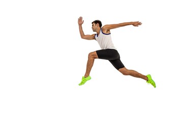 Fototapeta na wymiar Male athlete running on white background