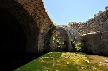 Ancient reservoir for collecting rain water in the Nimrod fortress , Golan heights, Israel