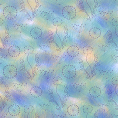 Hand drawn textured watercolor floral background. Blue template with flowers, leaves. Decorative pattern Series of Watercolor, Oil, Pastel and Drawn Backgrounds.