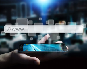 Man using web address bar to surf on internet