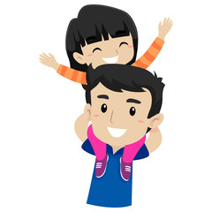 Vector Illustration of Kid and Father doing Piggy Back Ride