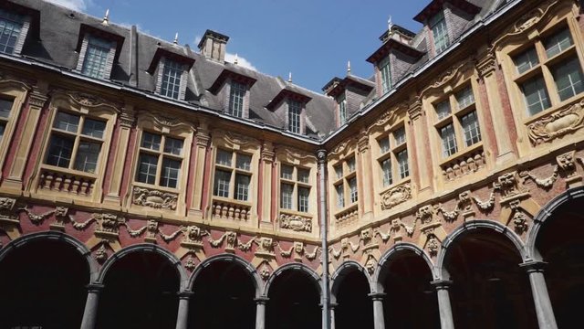 View of the Old Bourse in city center of Lille, North, France