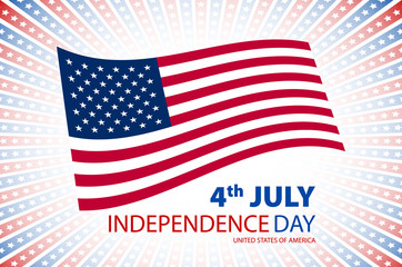Happy independence day United States of America, 4th of July card with flat design