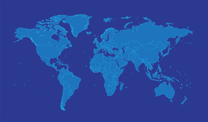 world map with borders blue