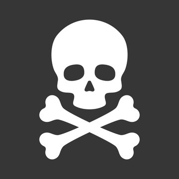 Skull with Crossbones Icon on Black Background. Vector