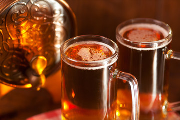 Beer mugs and small barrel