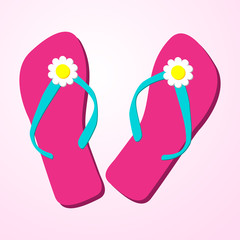 Icono plano chanclas con margaritas sobre fondo degradado