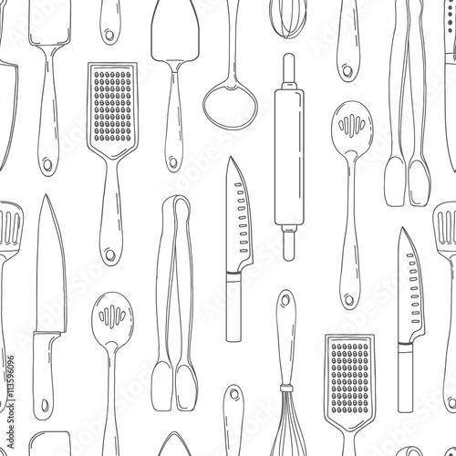 Kitchen Utensils Wallpaper seamless background with a pattern of outline cutlery. vertical Kitchen Utensils Wallpaper seamless background with a pattern of outline cutlery. vertical