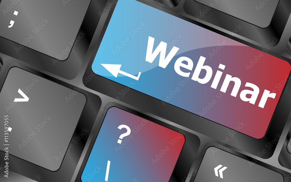Poster webinar button on computer keyboard key . keyboard keys. vector illustration