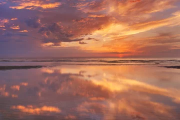 Tuinposter Sunset reflections on the beach, Texel island, The Netherlands © sara_winter