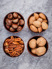 Whole almonds,whole walnuts ,whole hazelnut and pecan nuts in wo