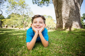 Smiling young boy lying on grass