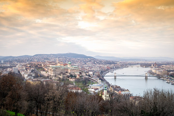 Fototapeta na wymiar Budapest at dusk taken from Gellert Hill, Hungary