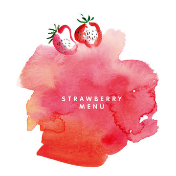 temlate for menu. strawberry watercolor illustration on white ba