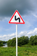 Traffic sign on the background of the river