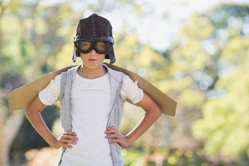 Boy pretending to be an aviation pilot