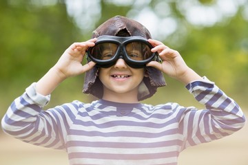 Boy pretending to be an aviation pilot