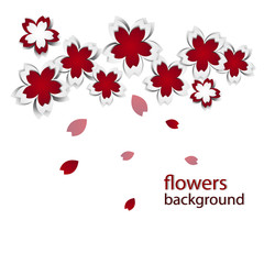 Obraz na płótnie Canvas Abstract background with paper flowers and place for text. Vector illustration. Sakura on white background. Red Cherry blossoms cutout paper vector flower