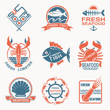 collection of nine seafood icons 