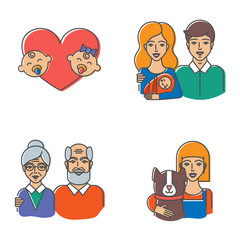 Family vector illustration. Young family, old couple, children
