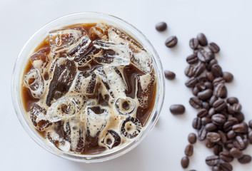 iced americano top view close up on white background