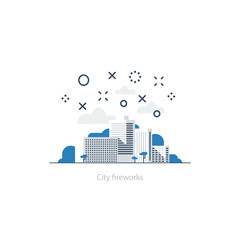 Fototapeta premium City fireworks. Event celebration. Town district illustration