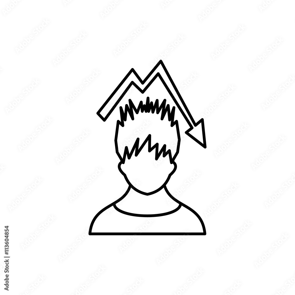 Poster man with falling red graph over head icon