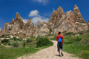 Fototapeta premium lonely traveler looking into the Cappadocia, Turkey