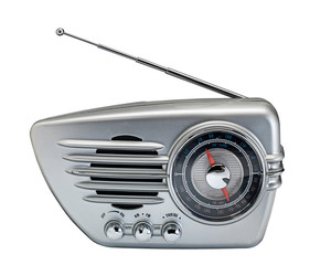 Silver retro radio on white 