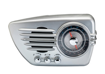 Silver retro radio on white