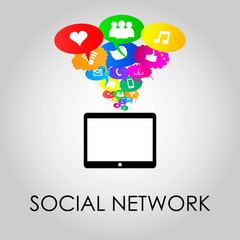 Social network icons on thought bubbles colors, vector illustrat