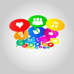 Social network icons on thought bubbles colors, vector illustrat