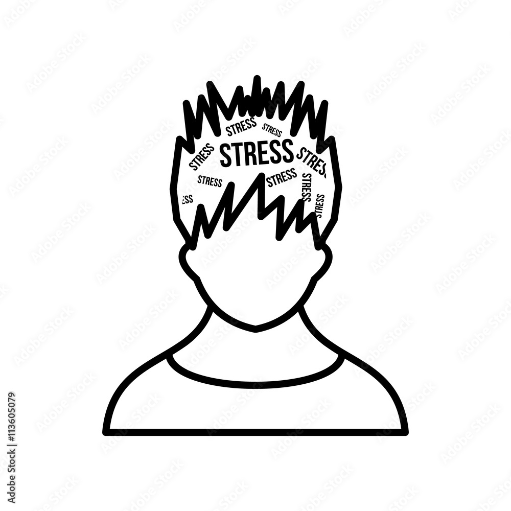 Wall mural word stress in the head of man icon, outline style - Wall murals