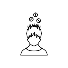 Man with tablets over head icon, outline style