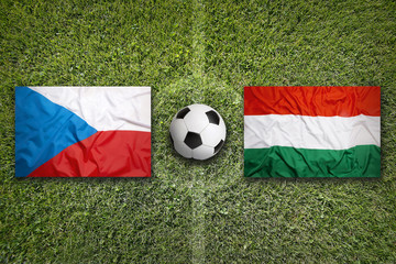 Czech Republic vs. Hungary flags on soccer field