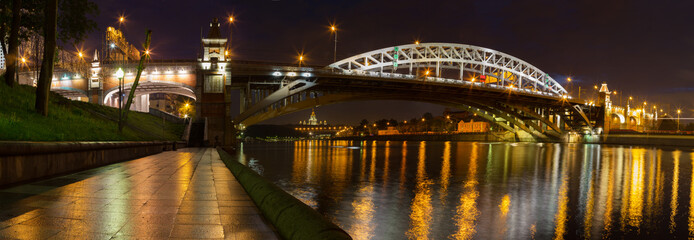 Andreevsky bridge over Moscow river in night, Moscow