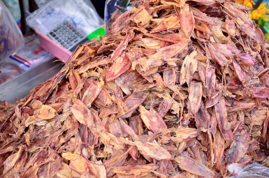 Dried Squid, traditional squids drying in the sun