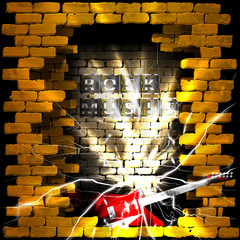 rock music brick wall flash and guitar