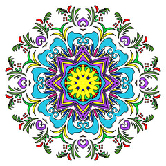 Vector Illustration. Colorful Hand Drawn Mandala, Oriental Decorative Element, Vintage Style.