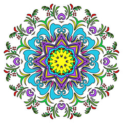 Vector Illustration. Colorful Hand Drawn Mandala, Oriental Decorative Element, Vintage Style.