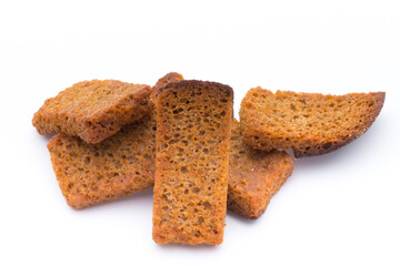 Bread croutons isolated on a white background.