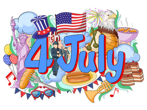 Happy Fourth of July doodle background