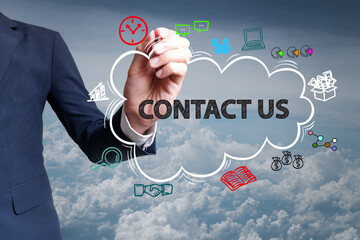 businessman hand draw cloud , icon cartoon with CONTACT US text