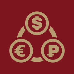 The currency exchange dollar, euro, ruble icon. Cash and money, wealth, payment symbol. Flat